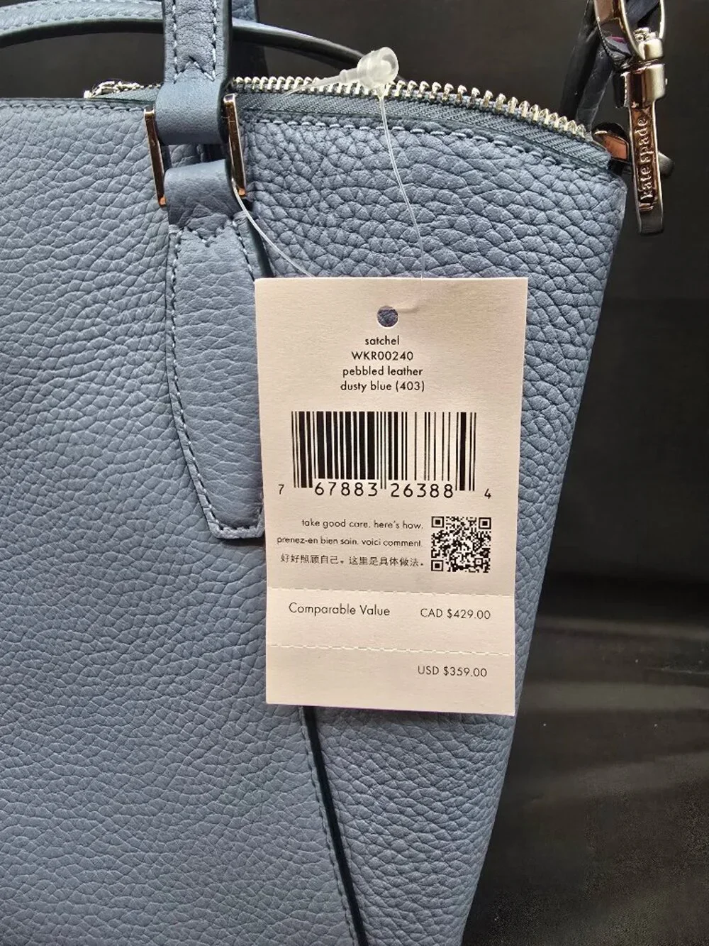 Kate Spade Monica Pebbled Leather Satchel WKR00240 Dusty Blue